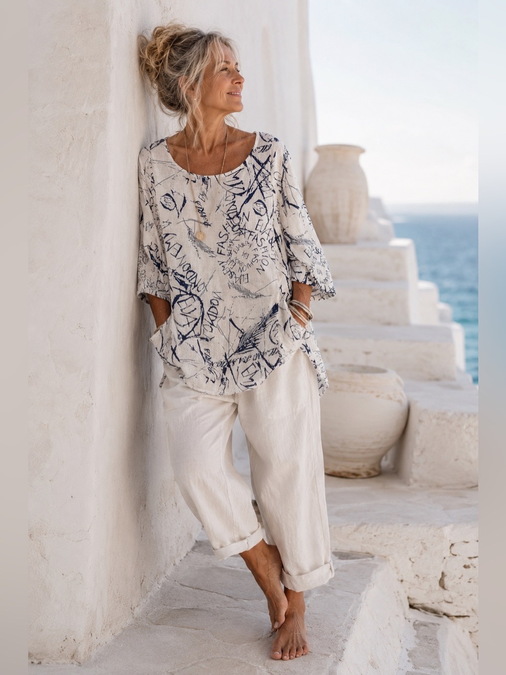 Beyond Capri Made in Italy Linen Tunic Top | Lagenlook Coastal Boho Artsy